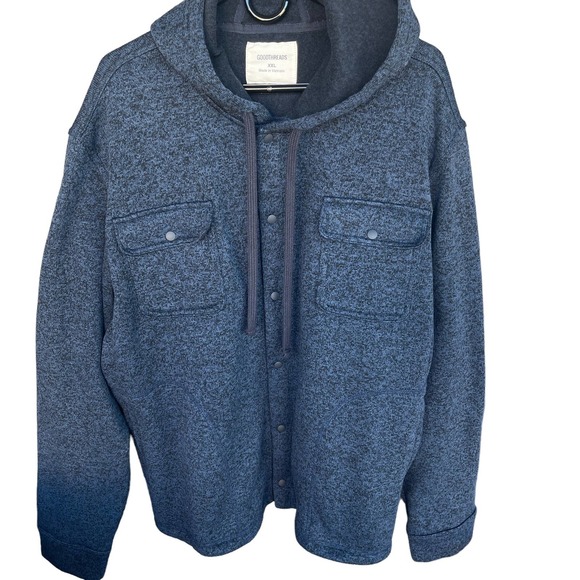 Goodthreads Jacket Mens XXL 2X Blue Hooded Snap Long Sleeve Fleece Lined - Picture 1 of 11